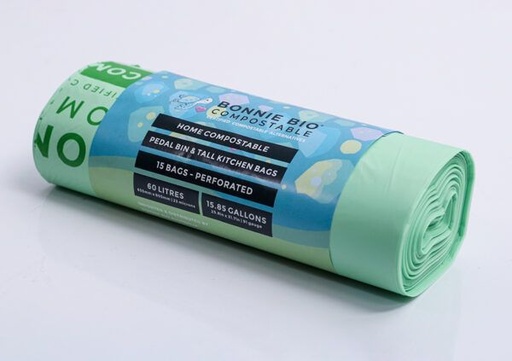 CLEANSTAR - BONNIE BIO 60L COMPOSTABLE BIN &amp; RUBBISH BAGS – ROLL OF 15