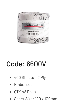 ROSCHE "CLASSIC" 2 PLY 400 SHEET - 48 ROLLS/CTN